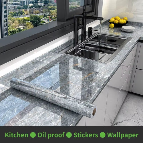 10M X 80CM Marble Self Adhesive Wallpaper Waterproof Oil Proof Kitchen Stickers Thermostability Decorative Film Home Decor