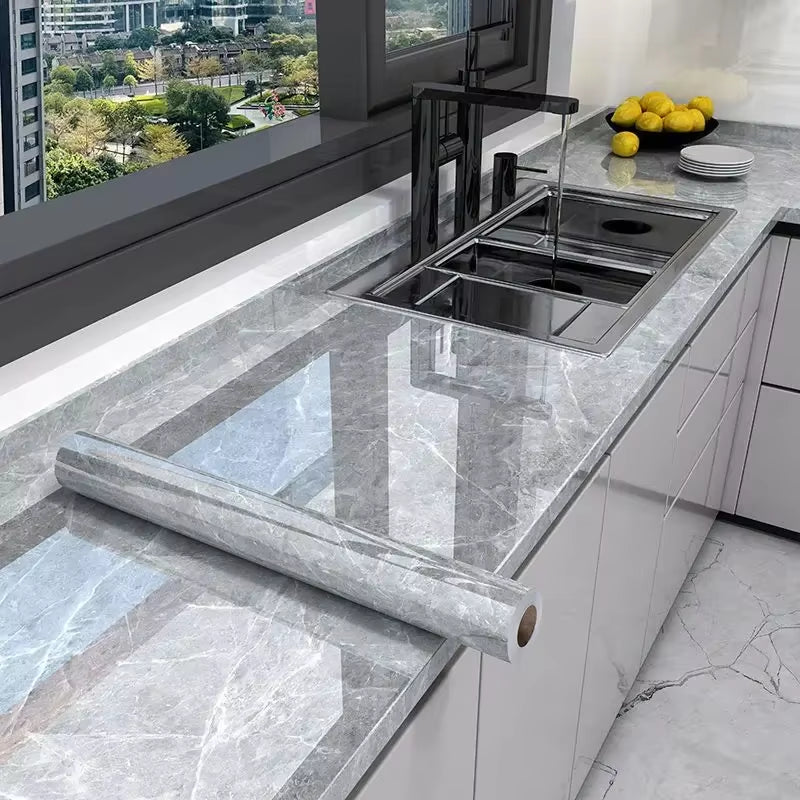 10M X 80CM Marble Self Adhesive Wallpaper Waterproof Oil Proof Kitchen Stickers Thermostability Decorative Film Home Decor