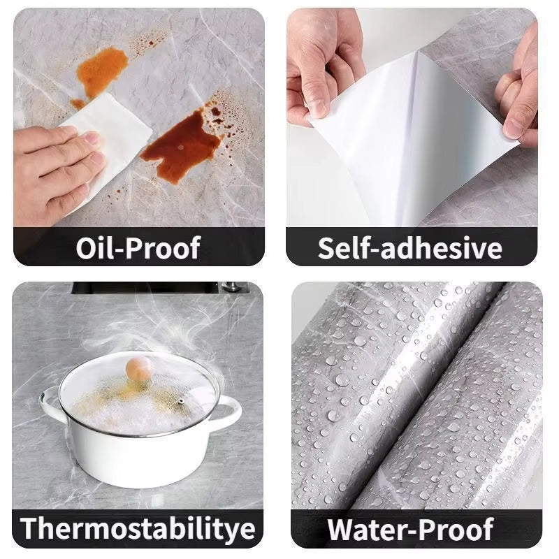 10M X 80CM Marble Self Adhesive Wallpaper Waterproof Oil Proof Kitchen Stickers Thermostability Decorative Film Home Decor