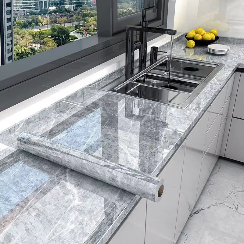 10M X 80CM Marble Self Adhesive Wallpaper Waterproof Oil Proof Kitchen Stickers Thermostability Decorative Film Home Decor