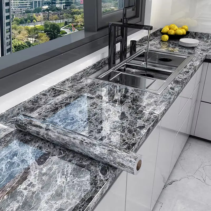 10M X 80CM Marble Self Adhesive Wallpaper Waterproof Oil Proof Kitchen Stickers Thermostability Decorative Film Home Decor