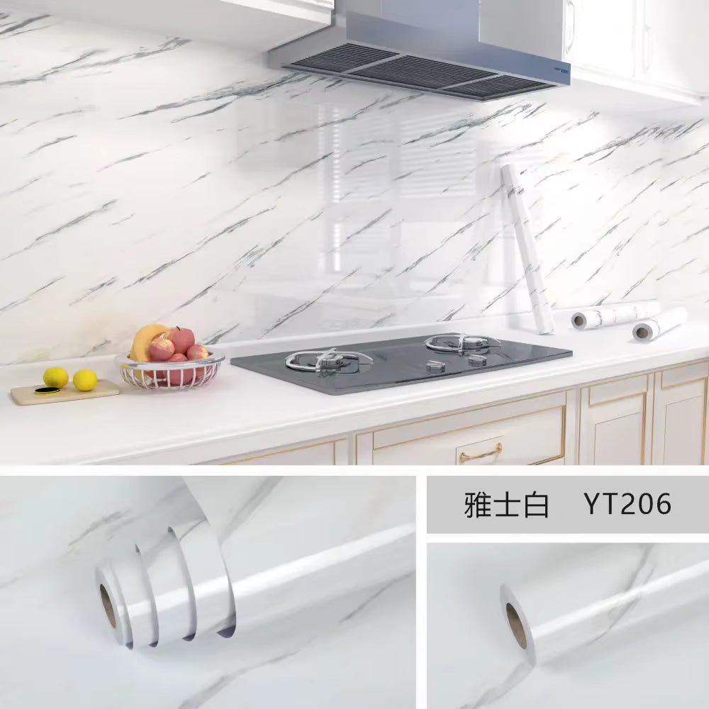 10M X 80CM Marble Self Adhesive Wallpaper Waterproof Oil Proof Kitchen Stickers Thermostability Decorative Film Home Decor