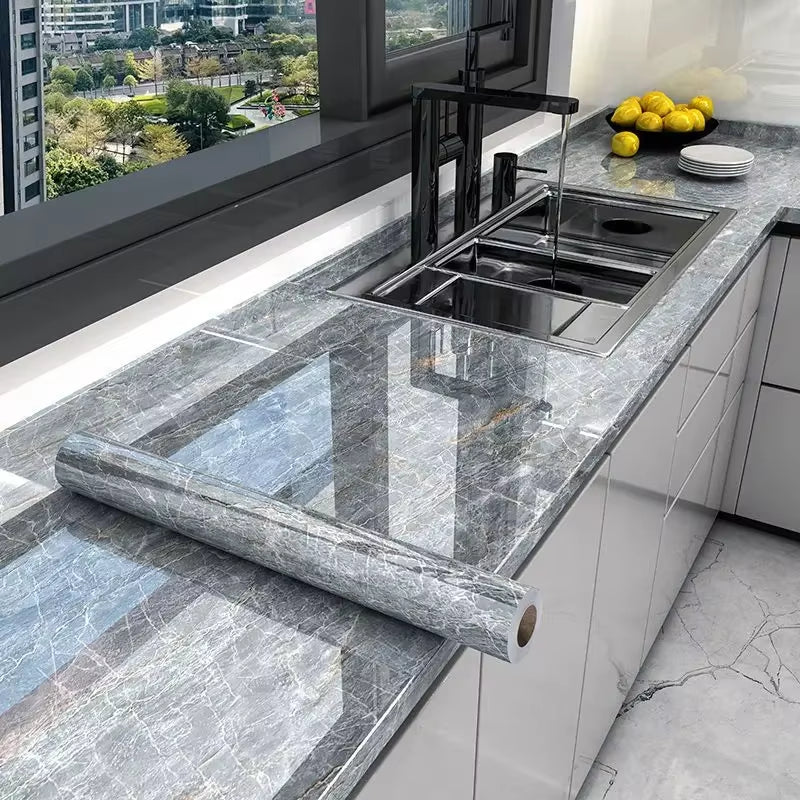 10M X 80CM Marble Self Adhesive Wallpaper Waterproof Oil Proof Kitchen Stickers Thermostability Decorative Film Home Decor