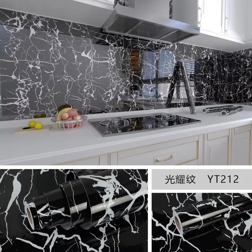 10M X 80CM Marble Self Adhesive Wallpaper Waterproof Oil Proof Kitchen Stickers Thermostability Decorative Film Home Decor