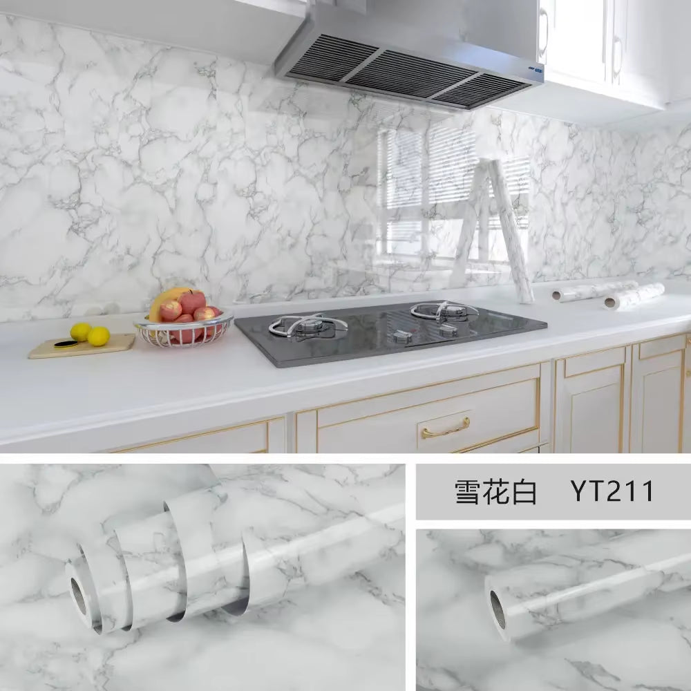 10M X 80CM Marble Self Adhesive Wallpaper Waterproof Oil Proof Kitchen Stickers Thermostability Decorative Film Home Decor