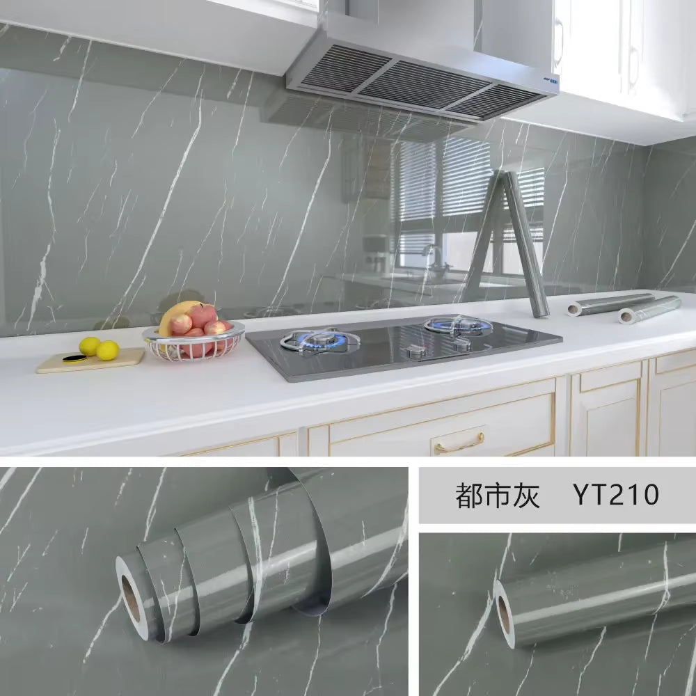 10M X 80CM Marble Self Adhesive Wallpaper Waterproof Oil Proof Kitchen Stickers Thermostability Decorative Film Home Decor